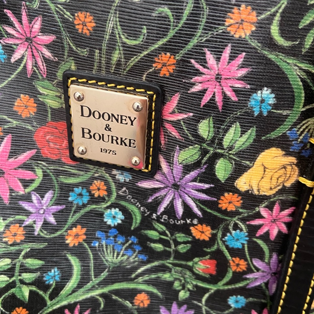 Dooney & Bourke Black Floral Multi-Color Leather Trim Tote - Picture 2 of 5